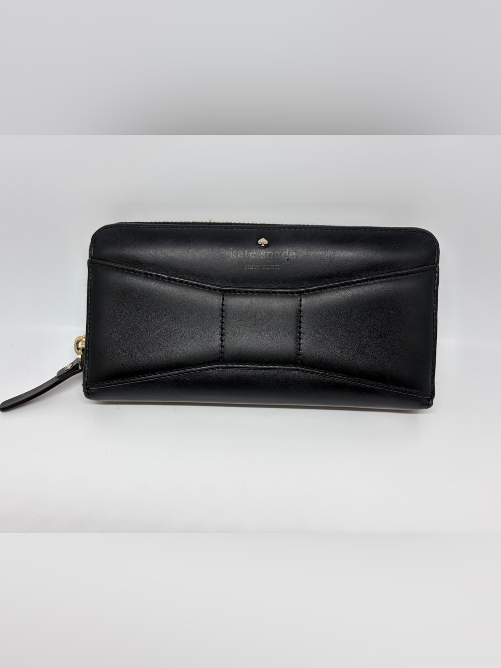 Kate Spade black leather bow-front zip wallet